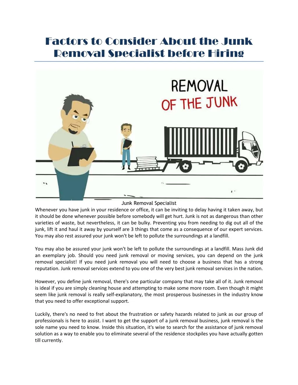 factors to consider about the junk removal