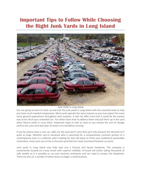 Junk Yards in Long Island