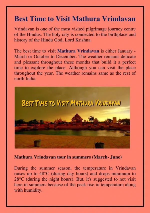 Best Time to Visit Mathura Vrindavan