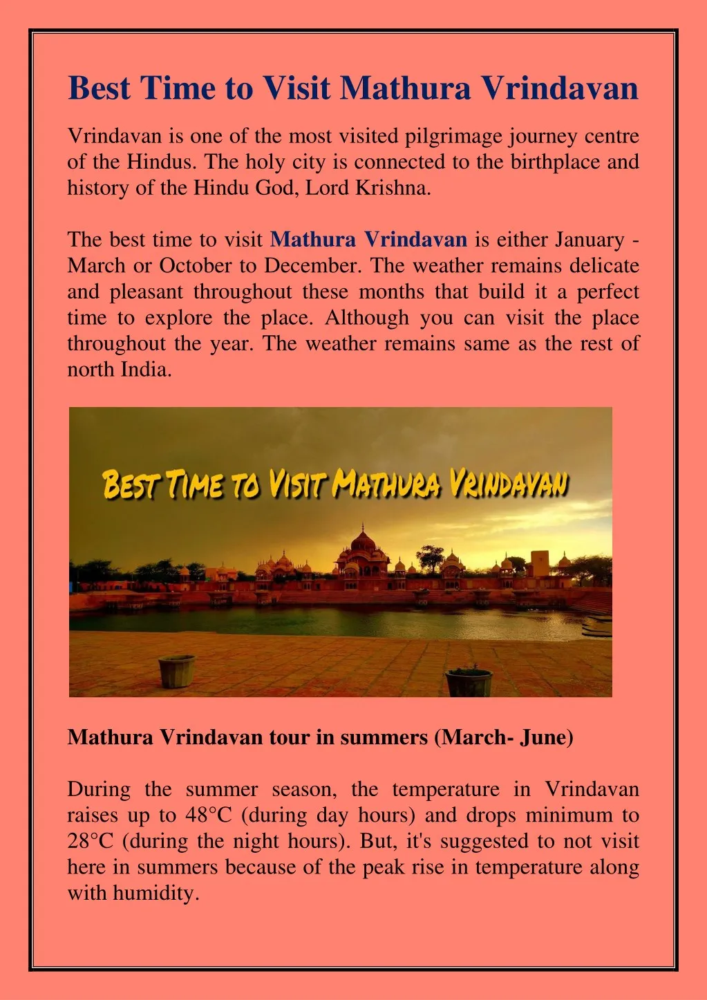 best time to visit mathura vrindavan vrindavan