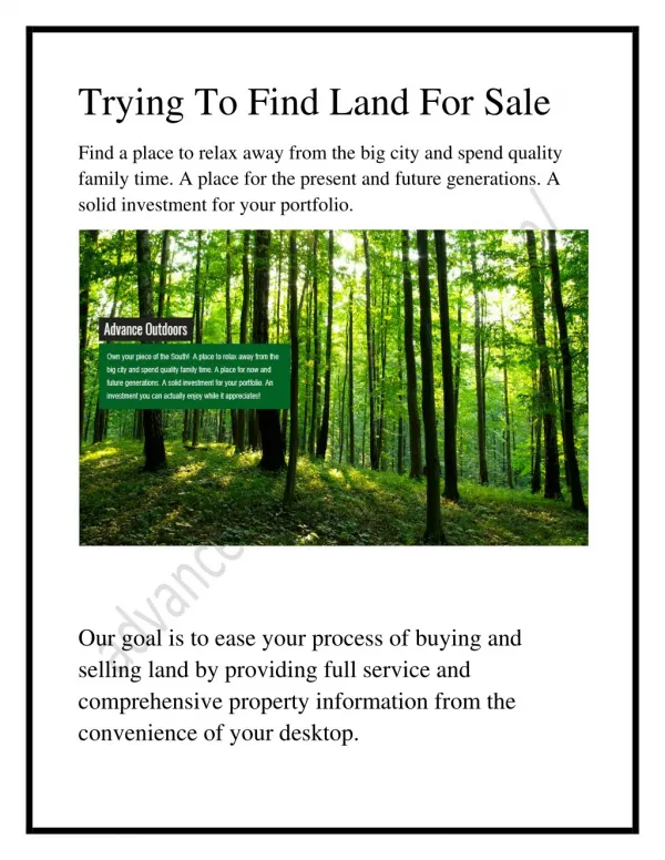 Trying To Find Land For Sale