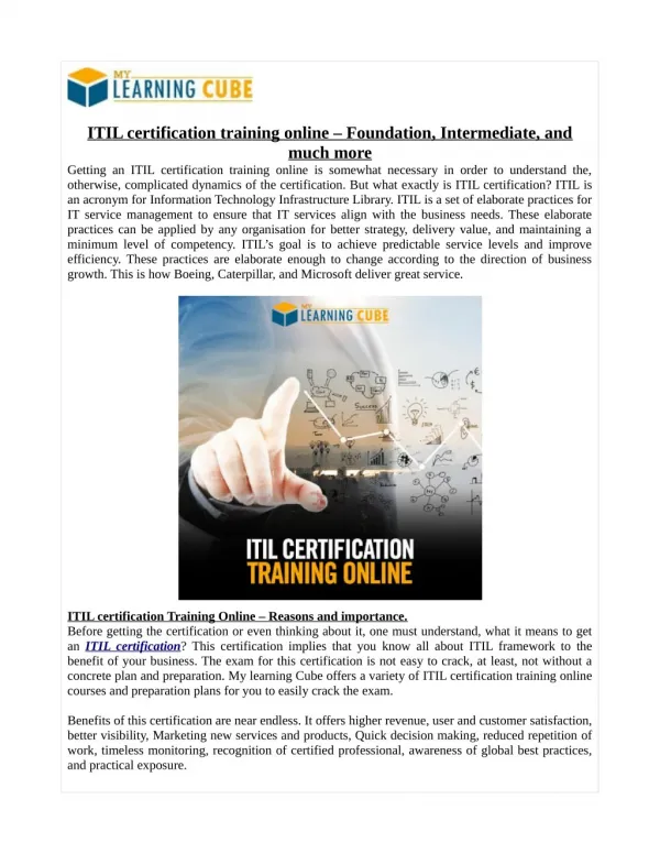 ITIL certification training online â€“ Foundation, Intermediate, and much more