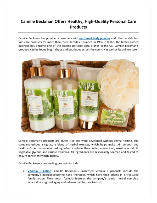 Camille Beckman Offers Healthy, High-Quality Personal Care Products