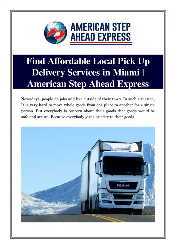 Find Affordable Local Pick Up Delivery Services in Miami | American Step Ahead Express