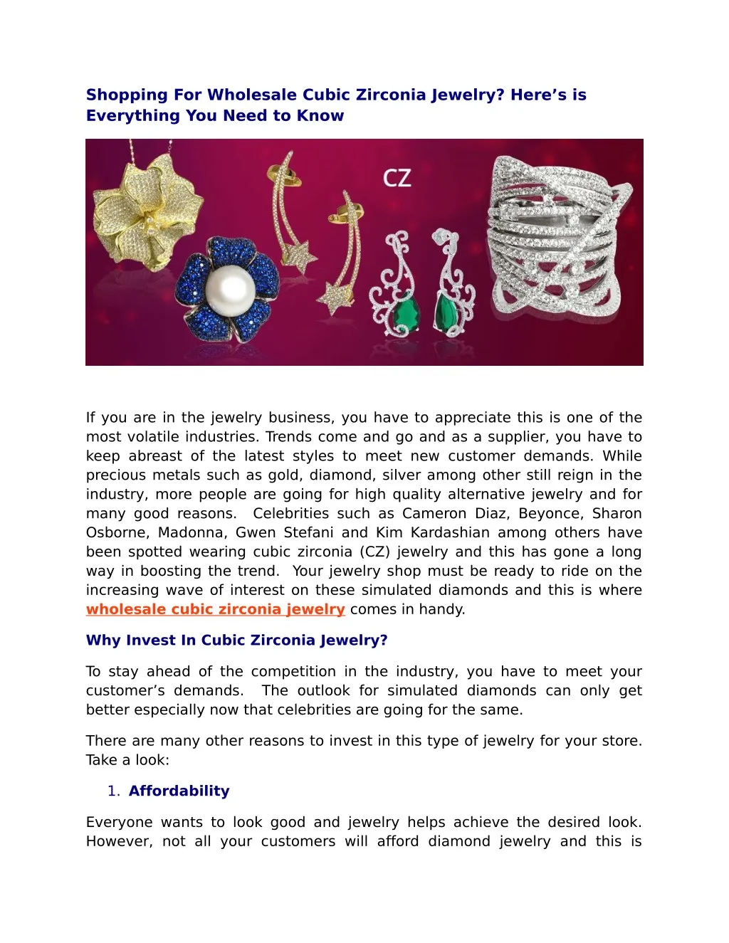shopping for wholesale cubic zirconia jewelry