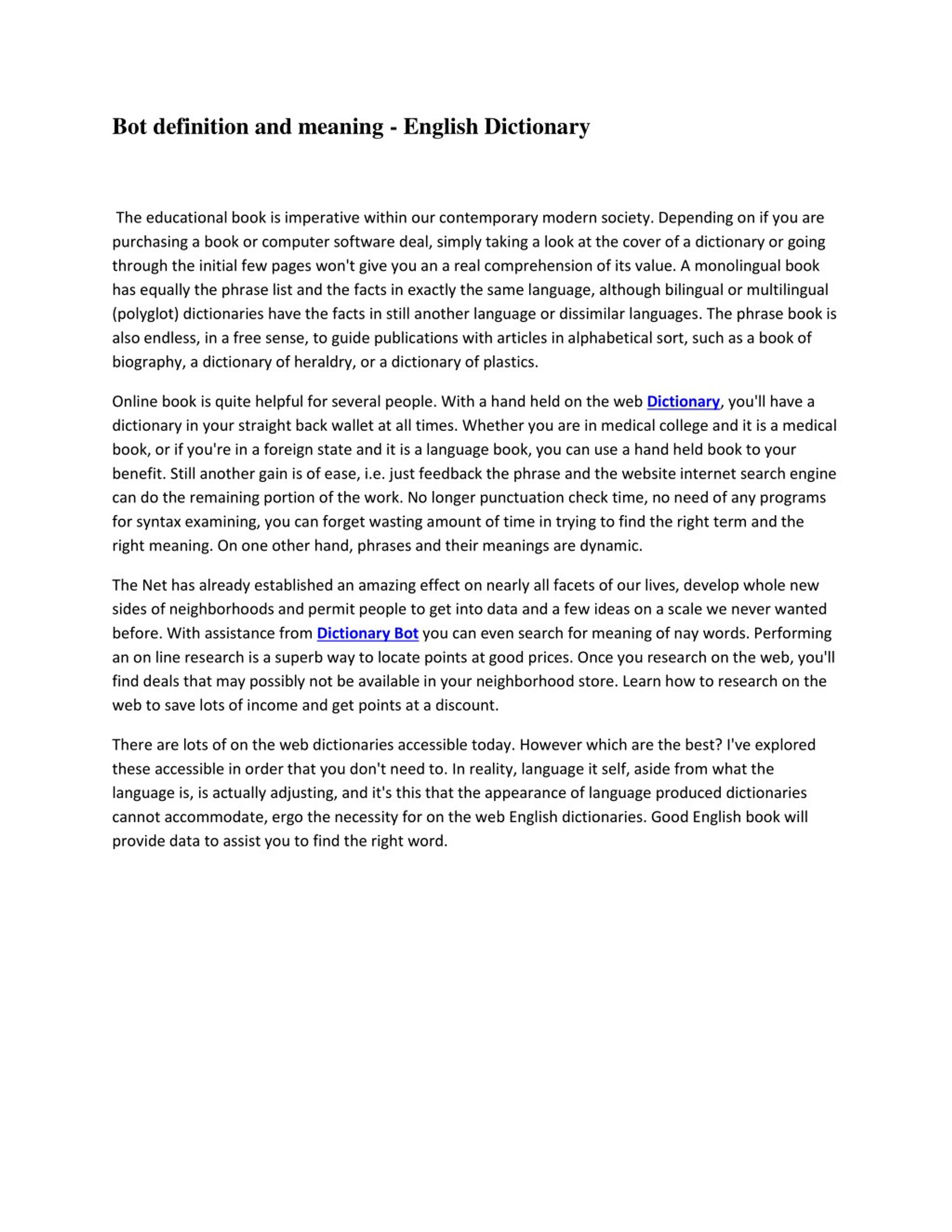 Bot Def PPT - Bot definition and meaning - English Dictionary PowerPoint ...