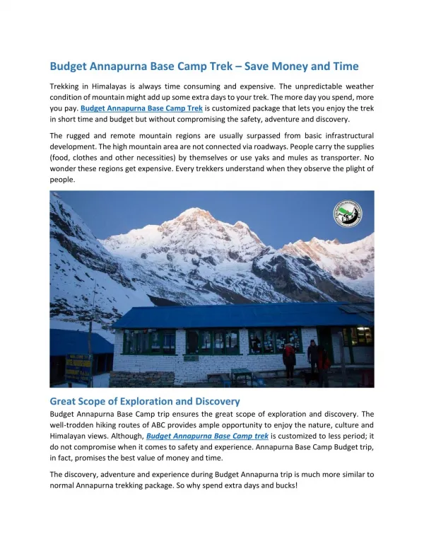 Budget Annapurna Base Camp Trek – Save Money and Time
