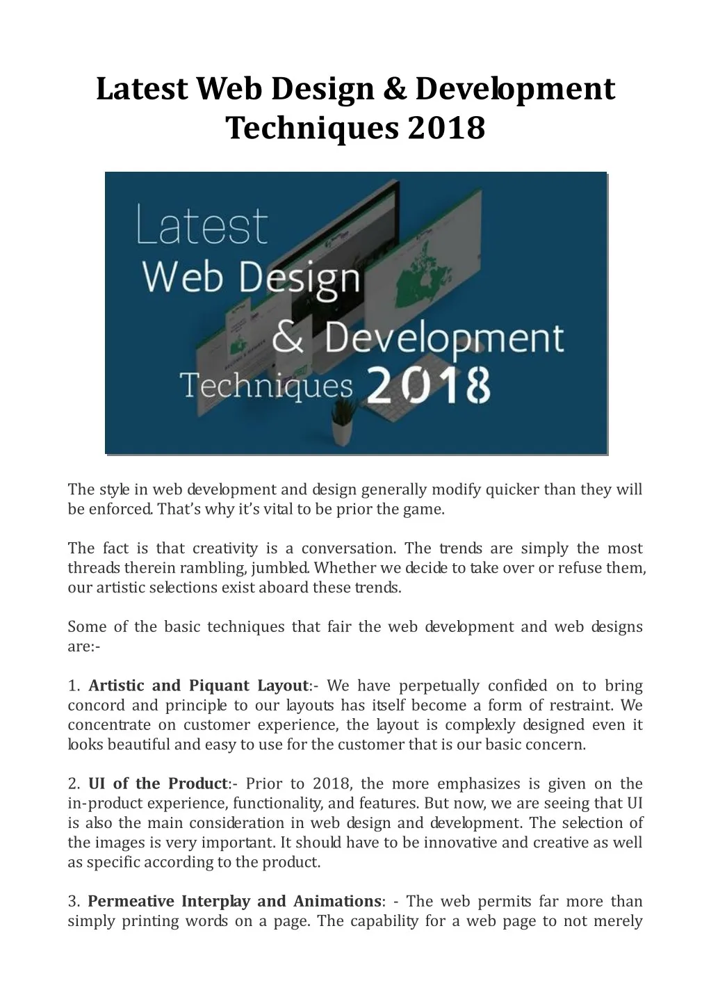 latest web design development techniques 2018