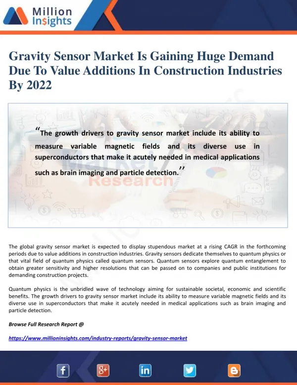 Gravity Sensor Market Is Gaining Huge Demand Due To Value Additions In Construction Industries By 2022