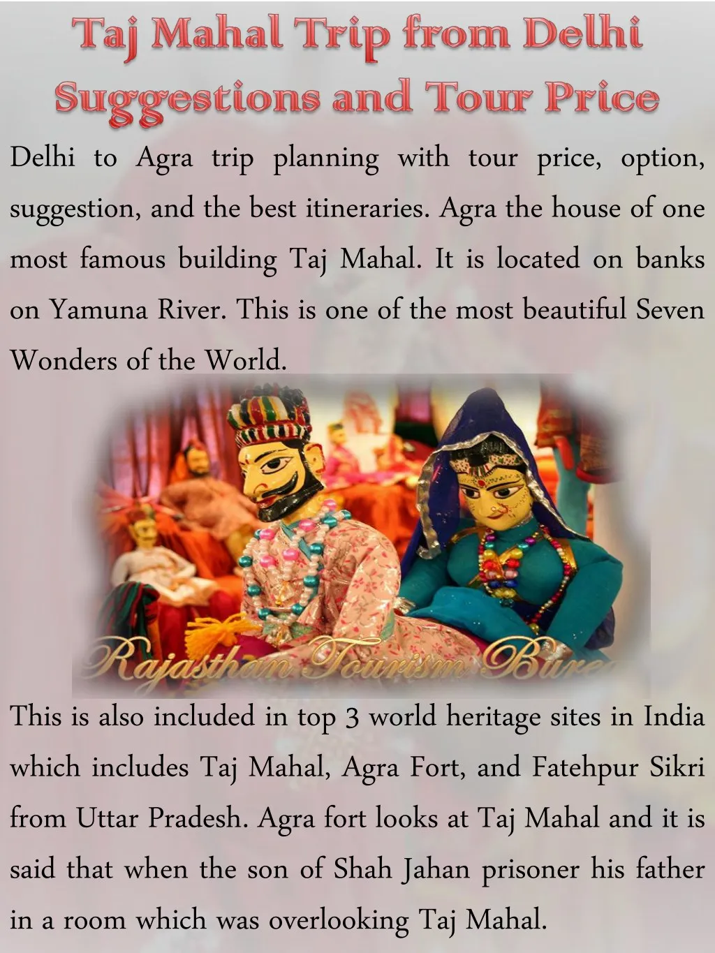 delhi to agra trip planning with tour price