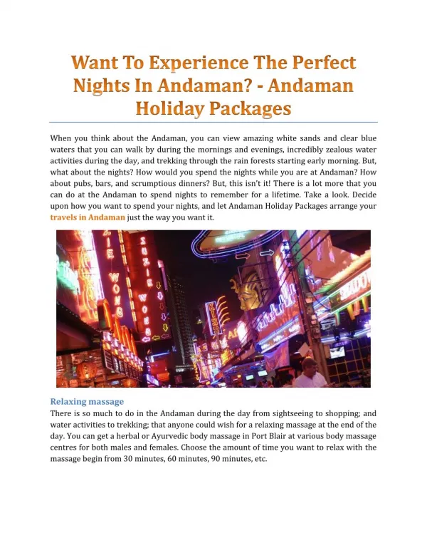 Want To Experience The Perfect Nights In Andaman? - Andaman Holiday Packages