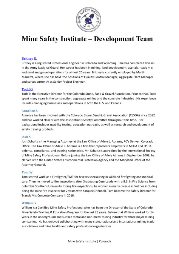 Mine Safety Institute - MSHA Part 46 Training