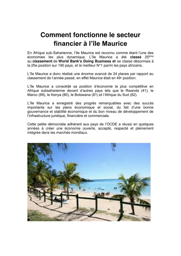 Comment fonctionne le secteur financier Ã  lâ€™Ã®le Maurice