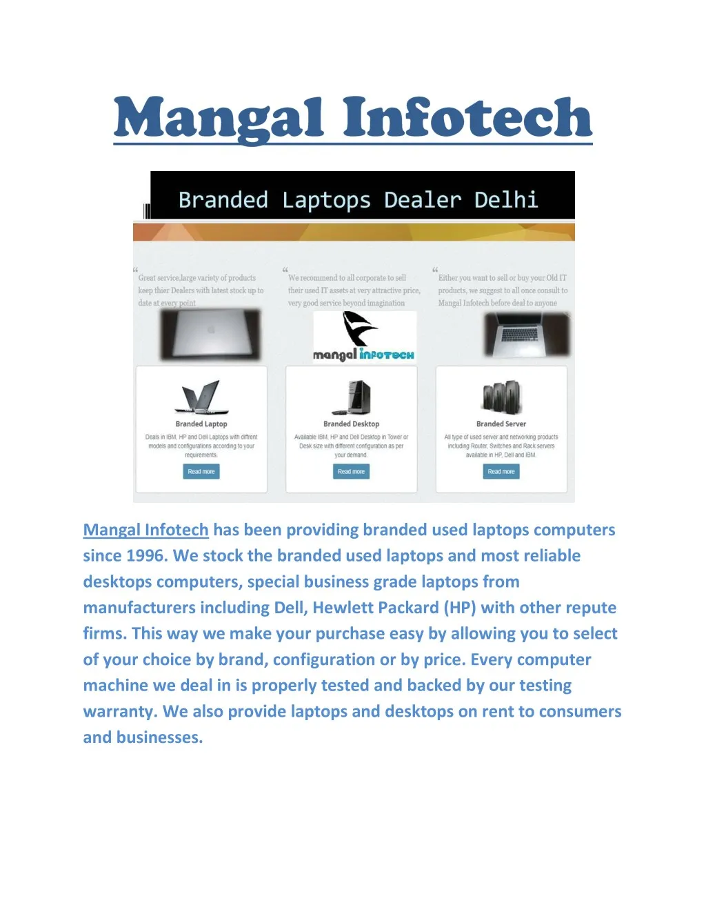 mangal infotech has been providing branded used