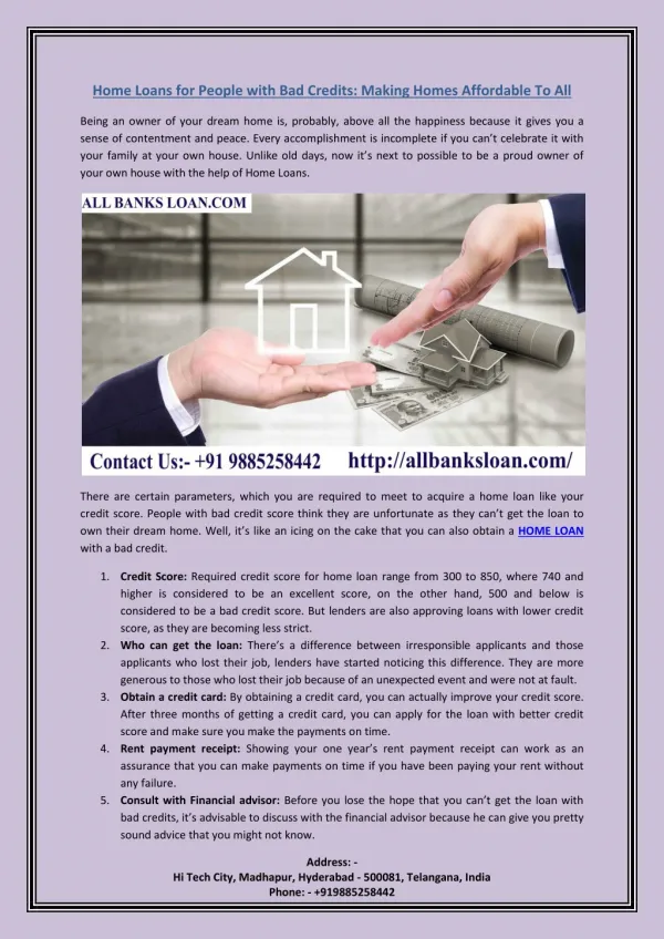 Home Loans for People with Bad Credits: Making Homes Affordable To All