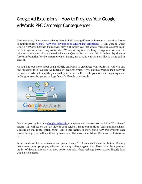 Google Ad Extensions â€“ How to Progress Your Google AdWords PPC Campaign Consequences