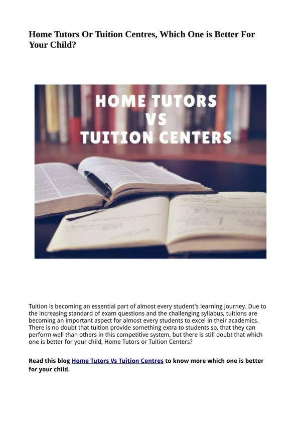 Home Tutors Vs Tuition Centres