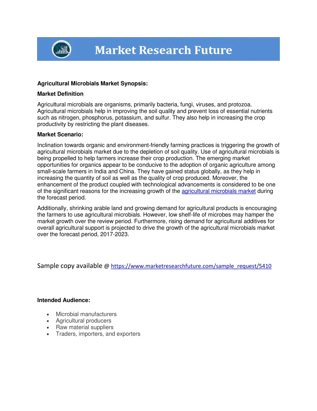 agricultural microbials market synopsis