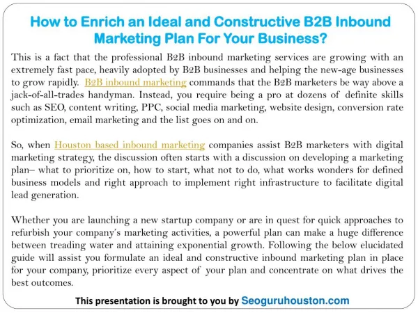 How to Enrich an Ideal and Constructive B2B Inbound Marketing Plan For Your Business?