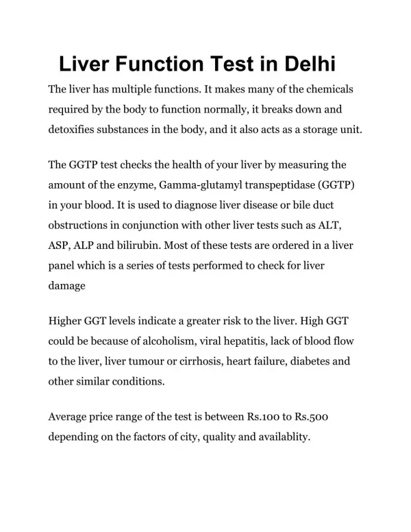 Liver function test in Delhi