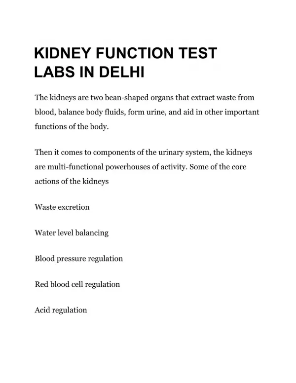 Kidney Function Test in Delhi
