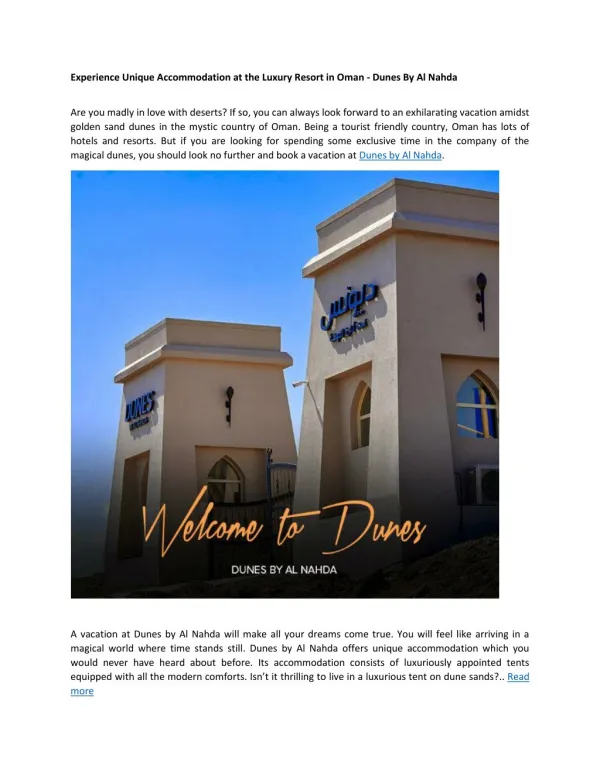 Experience Unique Accommodation at the Luxury Resort in Oman - Dunes By Al Nahda