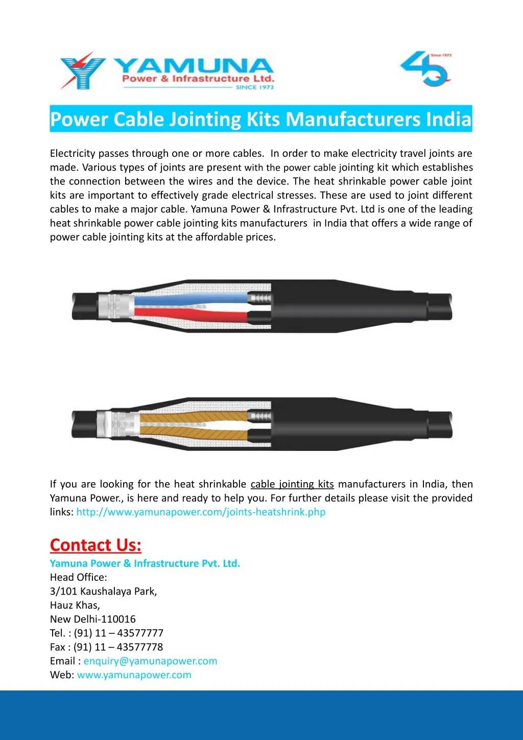 power cable jointing kits manufacturers india