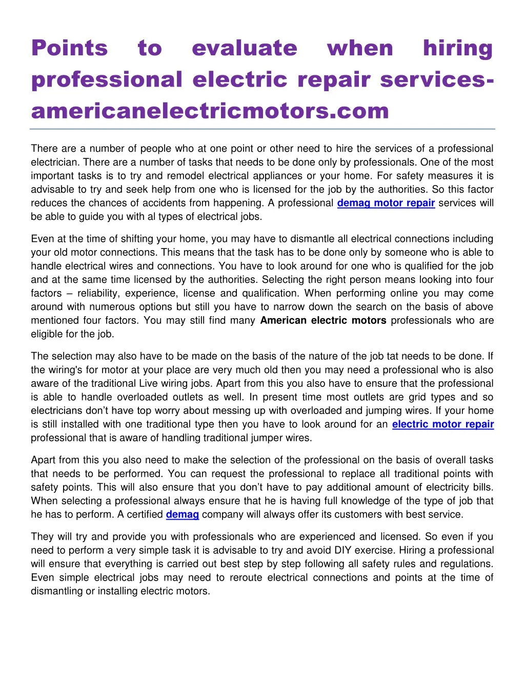 points professional electric repair services