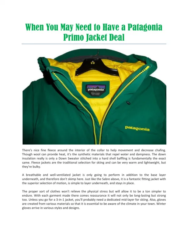 Patagonia Primo Jacket Sale 