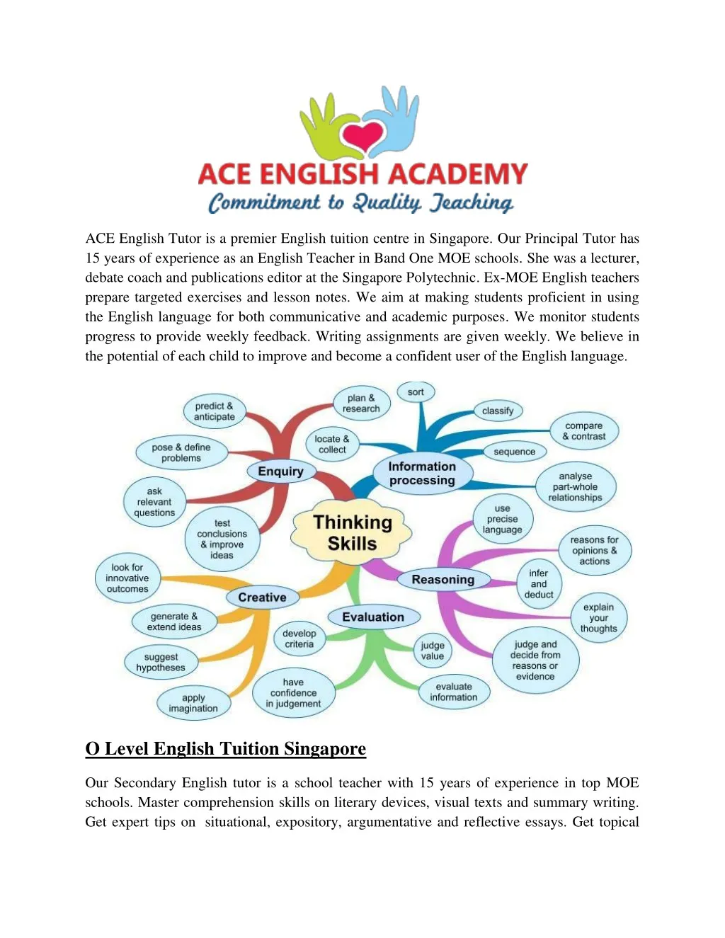 ace english tutor is a premier english tuition