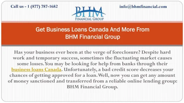 Get Business Loans Canada And More From BHM Financial Group