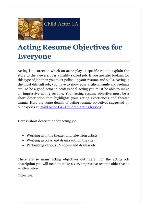 Acting Resume Objectives for Everyone