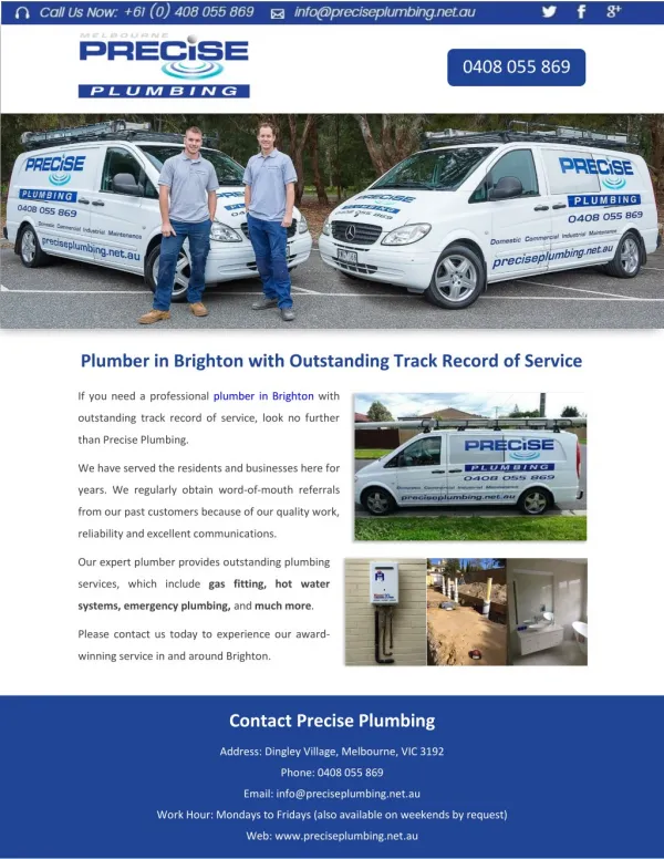 Plumber in Brighton with Outstanding Track Record of Service