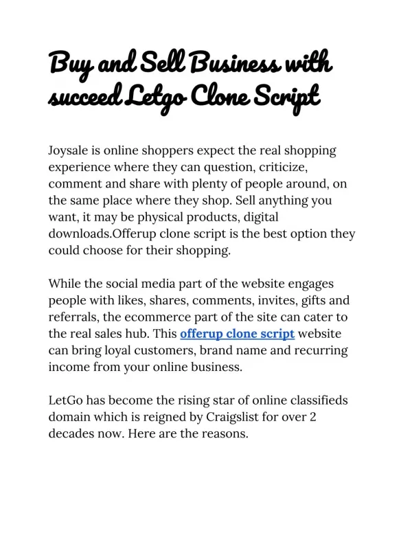 Buy and Sell Business with succeed Letgo Clone Script