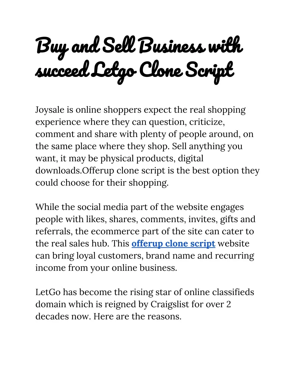 buy and sell business with succeed letgo clone