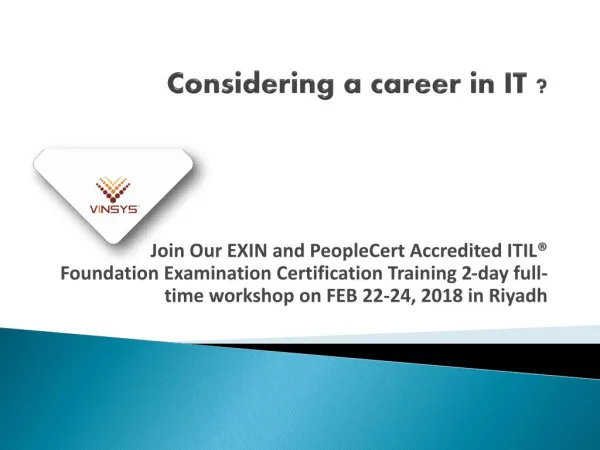 ITILÂ® Foundation Certification Training in Pune by Vinsys