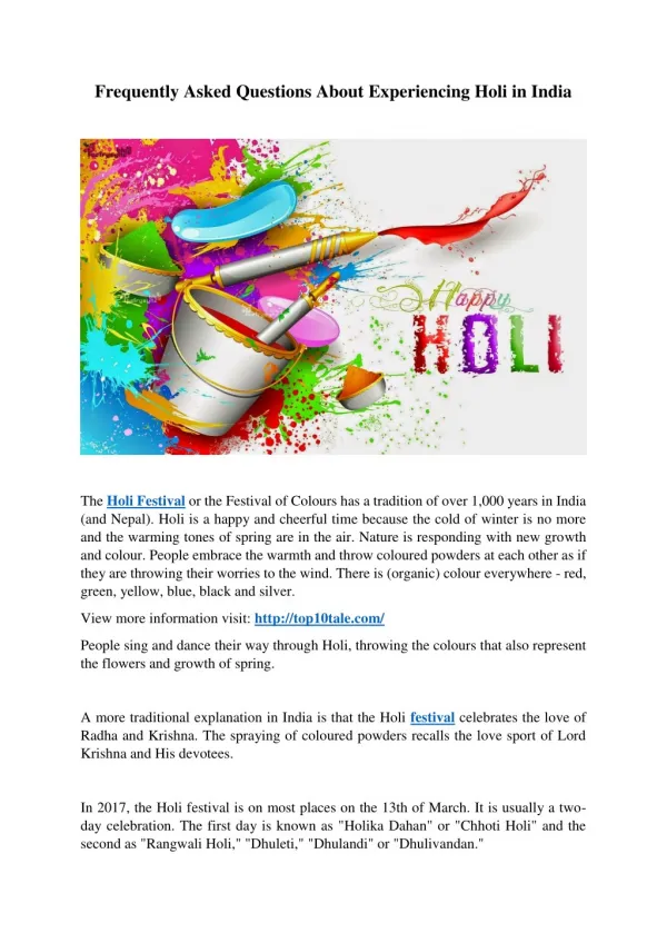 Frequently Asked Questions About Experiencing Holi in India