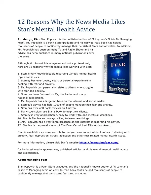 12 Reasons Why The News Media Likes Stan’s Mental Health Advice