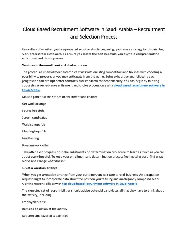 Cloud Based Recruitment Software in Saudi Arabia â€“ Recruitment and Selection Process