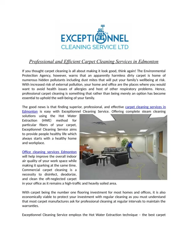 Professional and Efficient Carpet Cleaning Services in Edmonton