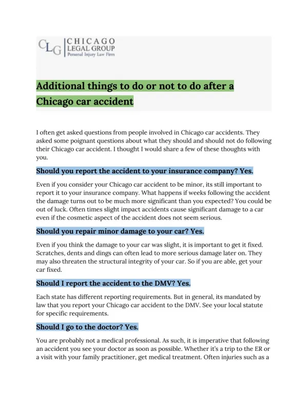 Additional things to do or not to do after a Chicago car accident