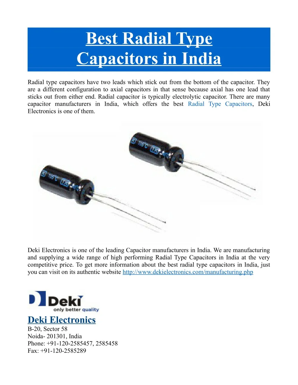 best radial type capacitors in india