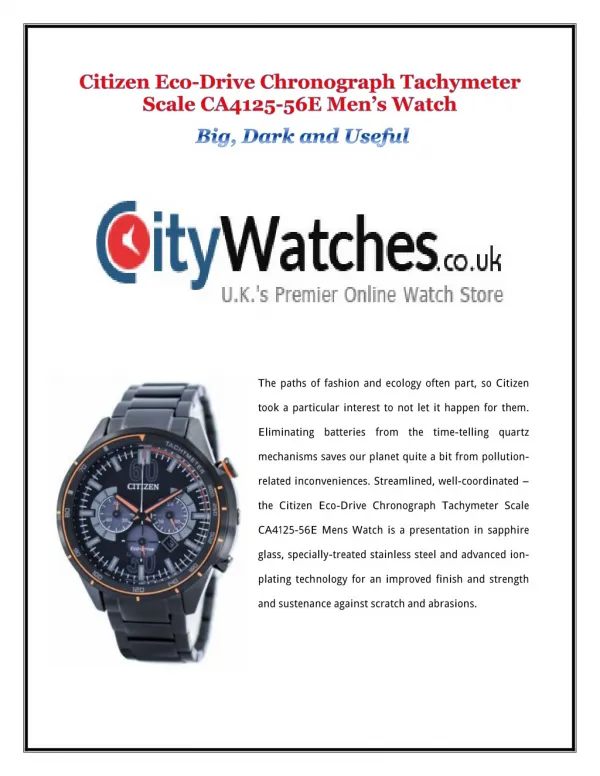 Citizen Eco-Drive Chronograph Tachymeter Scale CA4125-56E Men’s Watch:Big, Dark and Useful