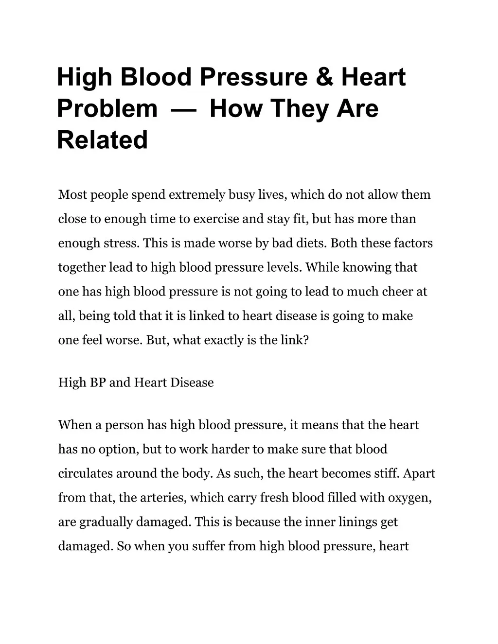 high blood pressure heart problem how they