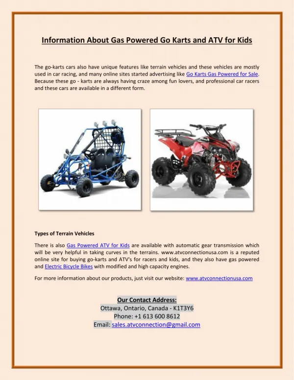 Information About Gas Powered Go Karts and ATV for Kids