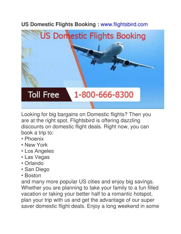 US Domestic Flights Booking: www.flightsbird.com