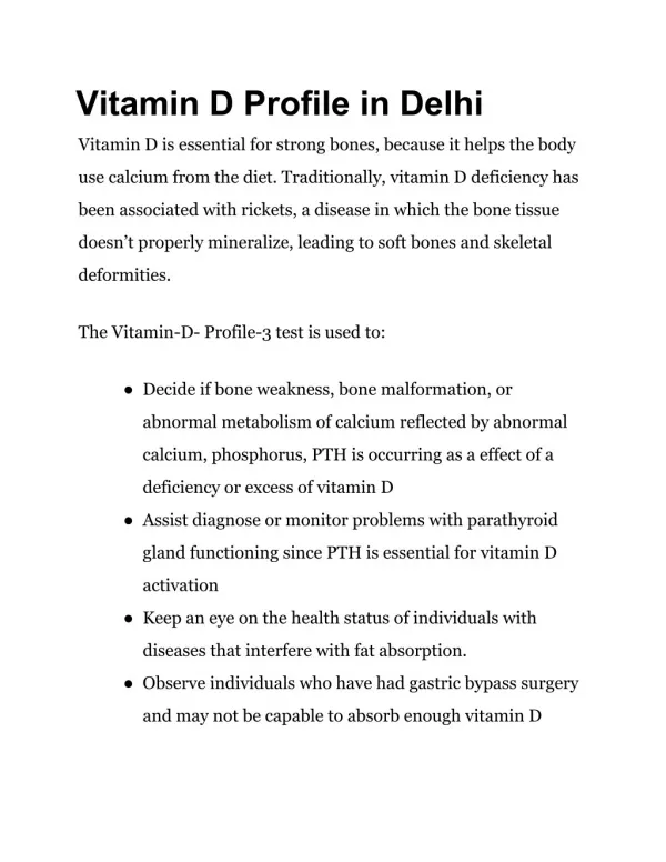 Vitamin d profile in delhi