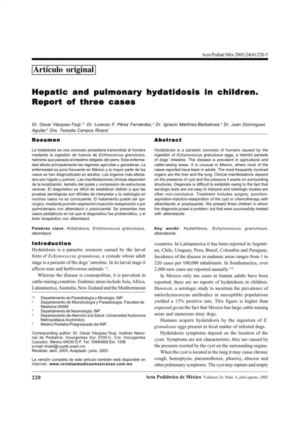 Hepatic and pulmonary hydatidosis in children.