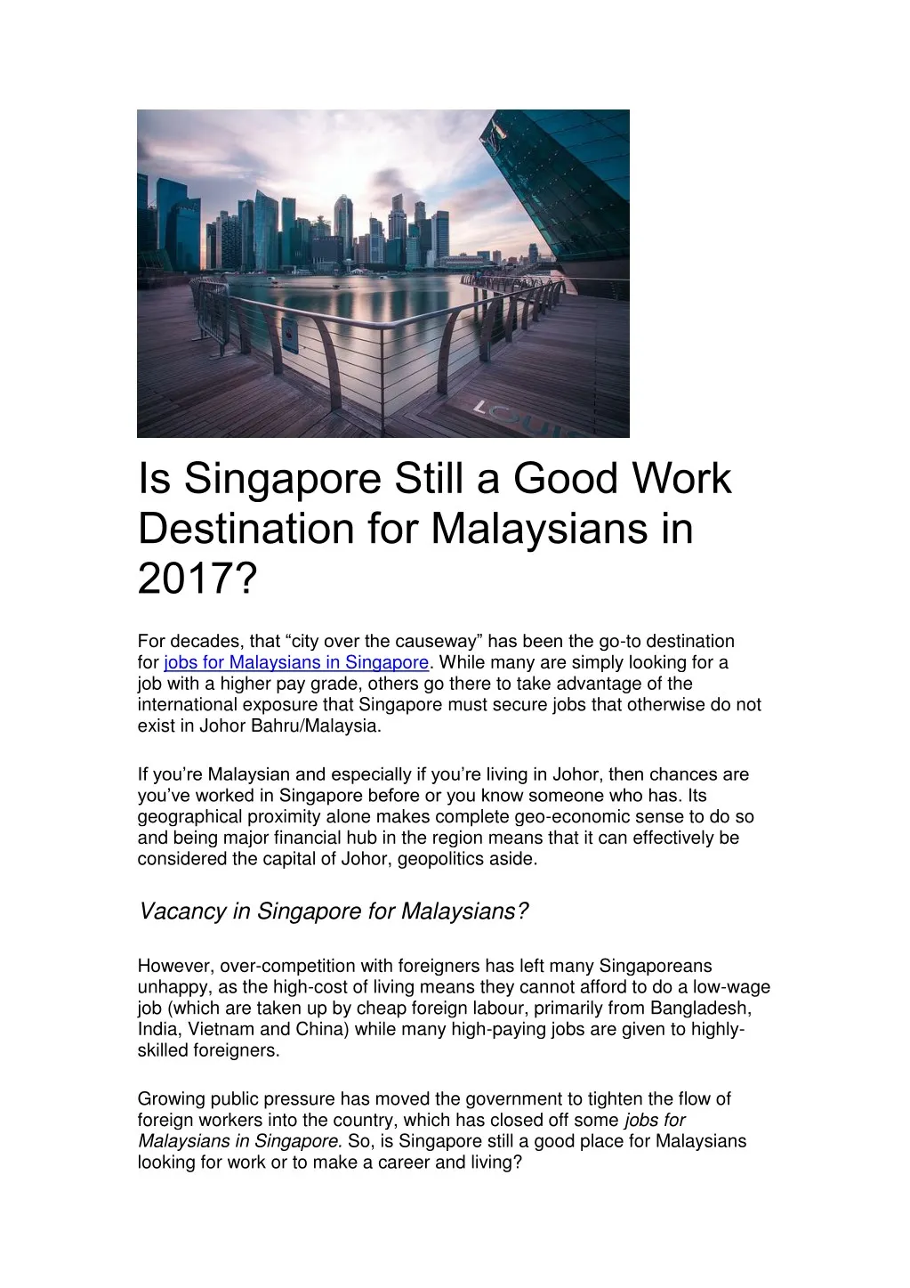 is singapore still a good work destination