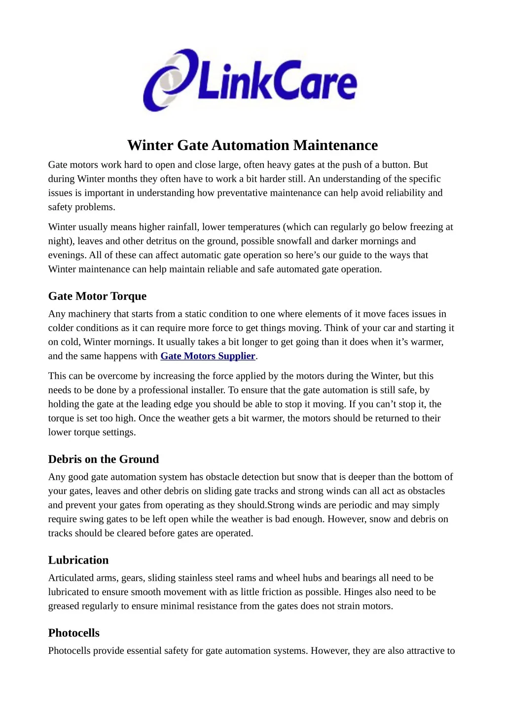 winter gate automation maintenance